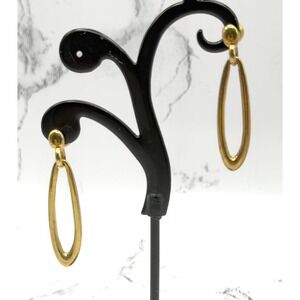 Gold Oval Drop Earrings Minimalist Dangle Slim Modern 1.5" NWT